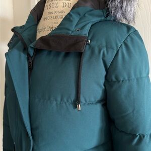 Women's Teal Puffer Jacket with Faux Fur Hood